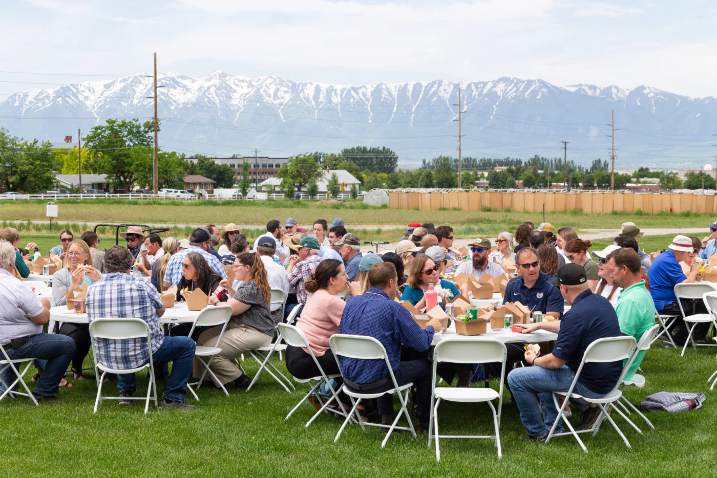 Participants in the Growing Water Smart workshop had lunch at USU's Greenville Research Farm before learning more about water conservation solutions researchers are working towards. Aaron Fortin / Janet Quinney Lawson Institute For Land, Water And Air